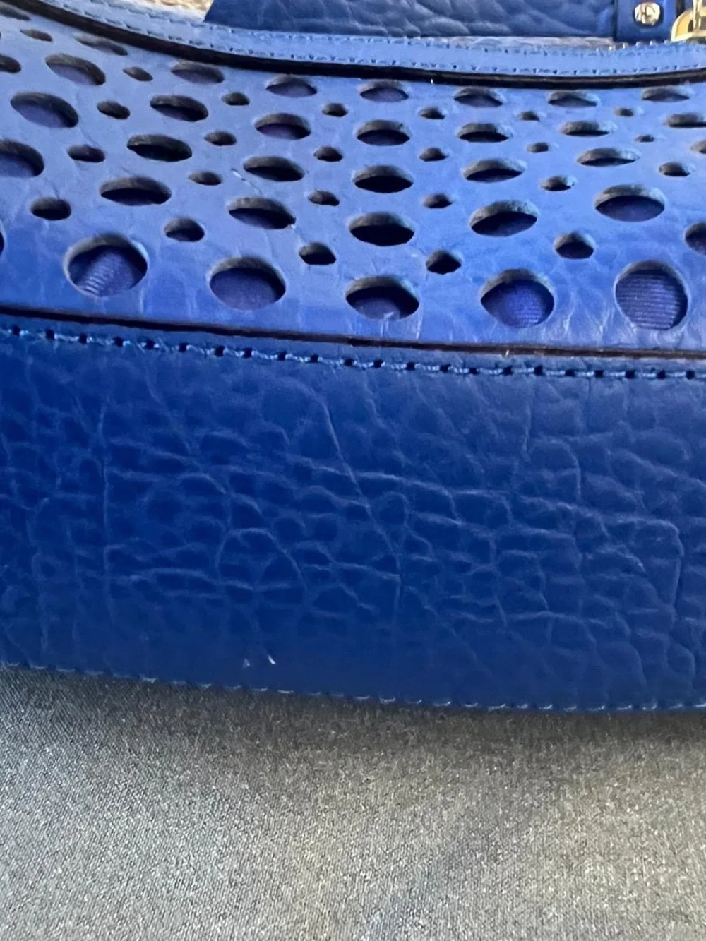 kate spade cobalt blue leather perforated crossbody bag